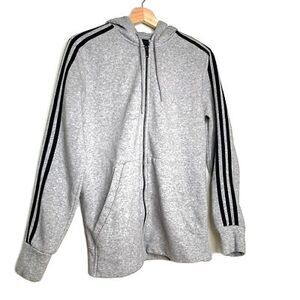 Adidas Boys Hoodie Sweatshirt Gray Black Heathered Zipper Pockets L 14/16